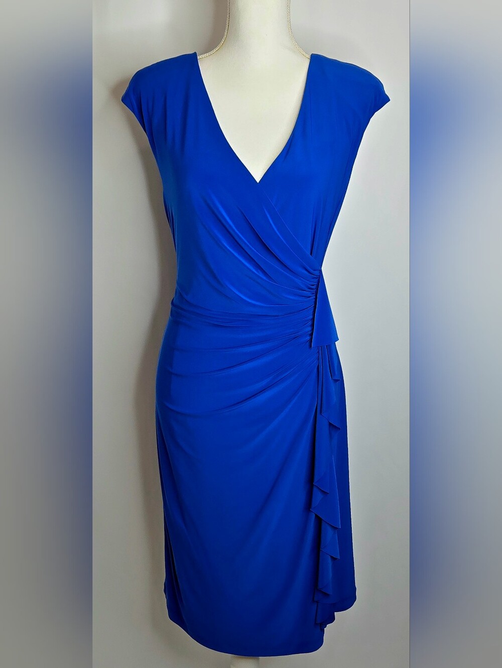 Black Label by Evan-Picone Cobalt Blue Ruched Sheath Wedding Guest Dress NWOT 10
